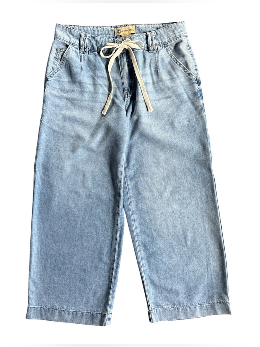 Democracy Drawstring Waist Crop Wide Leg Jeans